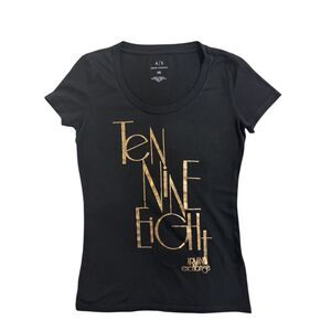 Armani Exchange Metallic Gold Invisible "10" Imprint Graphic Tee- women's XS
